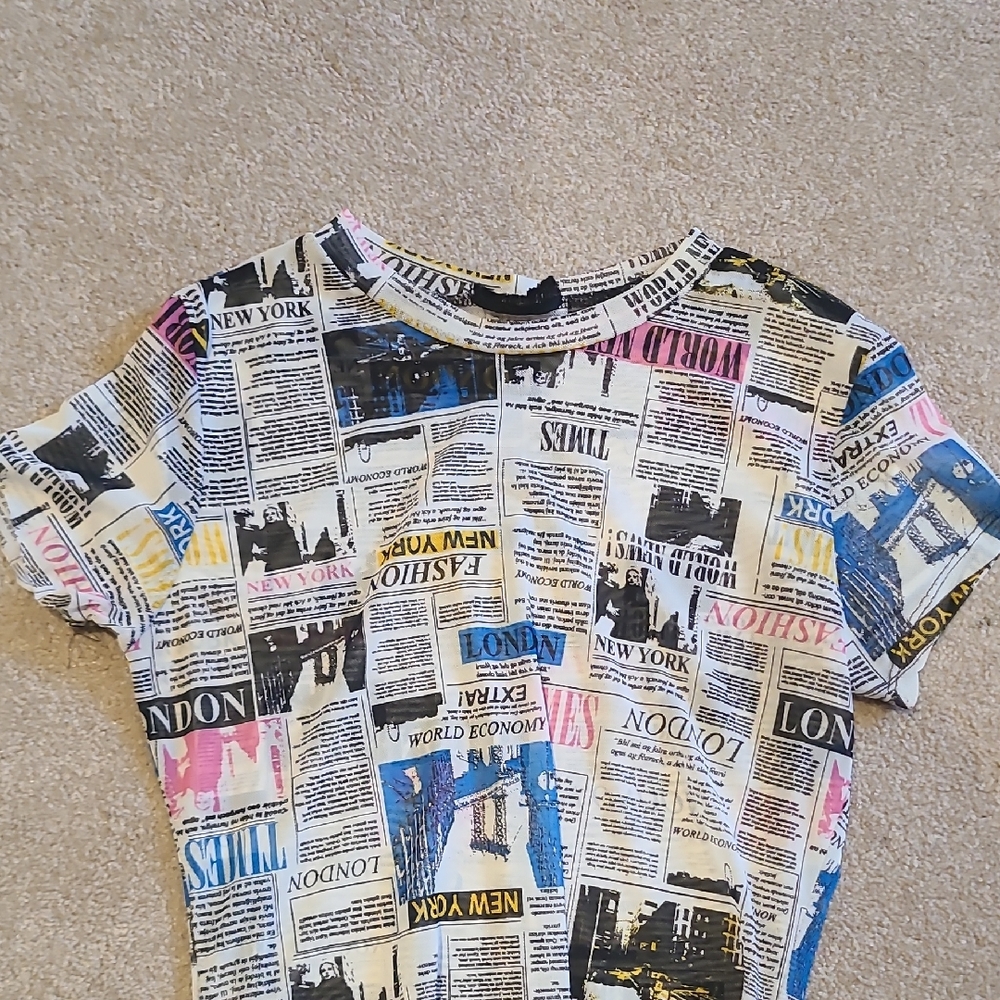 New York Transit Multicolor Newspaper Print Crop Top